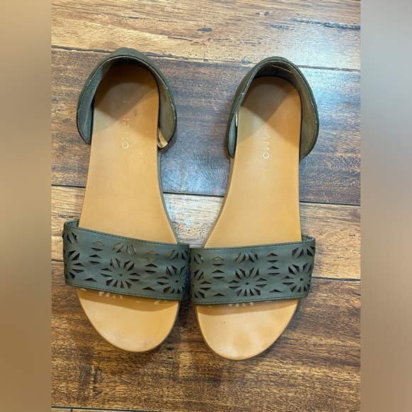 Andiamo D'Orsay Open Toe Slip On Flat Sandal Womens 9W Olive Green - Picture 2 of 10